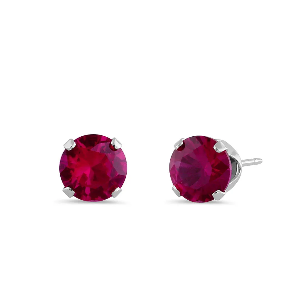 0.9ct Sterling Silver Round Ruby CZ Stud Earrings 5mm