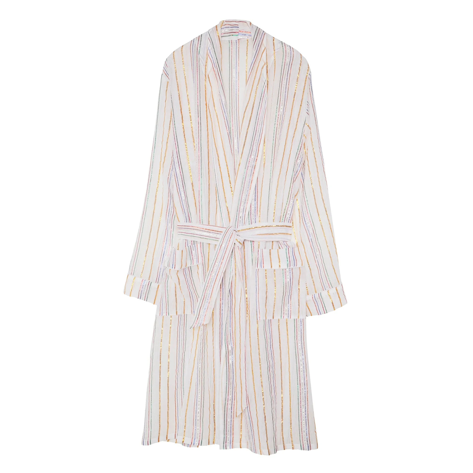 100% Cotton Lurex Stripe Robe - White