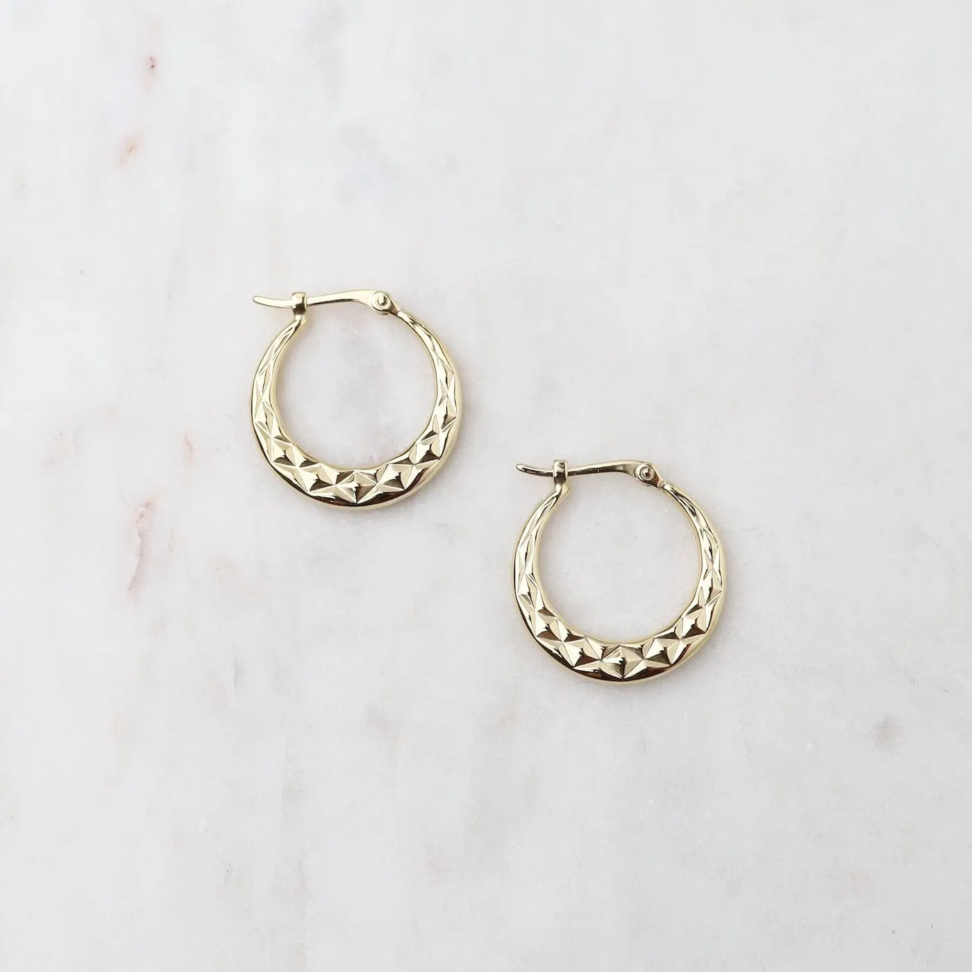 14k Yellow Gold Small Diamond Cut Hoops