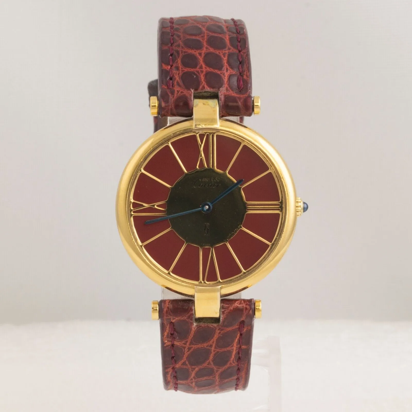 1986 Must de Cartier #17 925 Gold Vermeil Red Strap Cal 81 30mm Watch BOX PAPERS