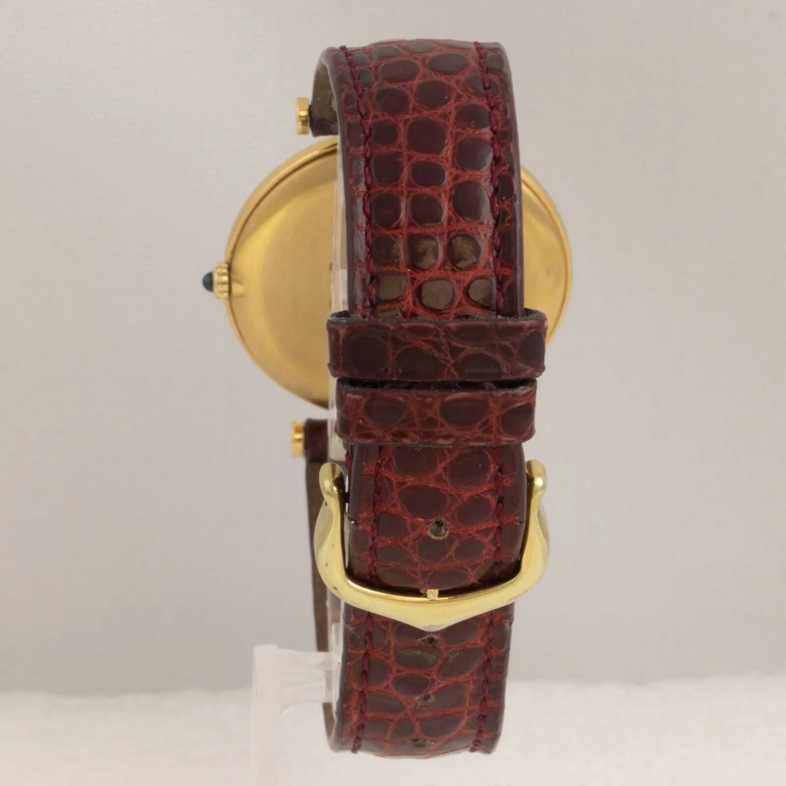 1986 Must de Cartier #17 925 Gold Vermeil Red Strap Cal 81 30mm Watch BOX PAPERS