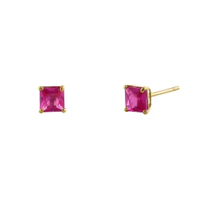 .36 ct Solid 14K Yellow Gold 3mm Princess Cut Ruby CZ Earrings