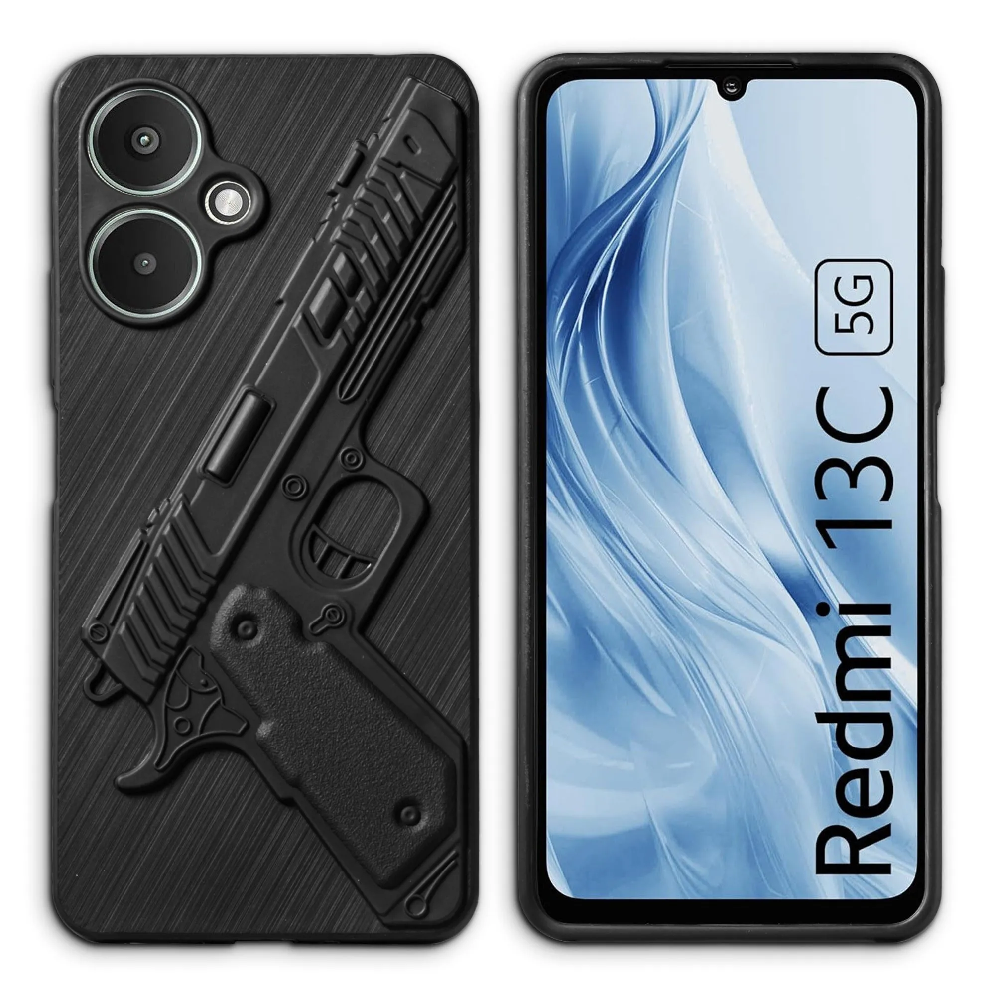 3D Weapon/Gun Matte Silicone Back Cover for Redmi 13C 5G