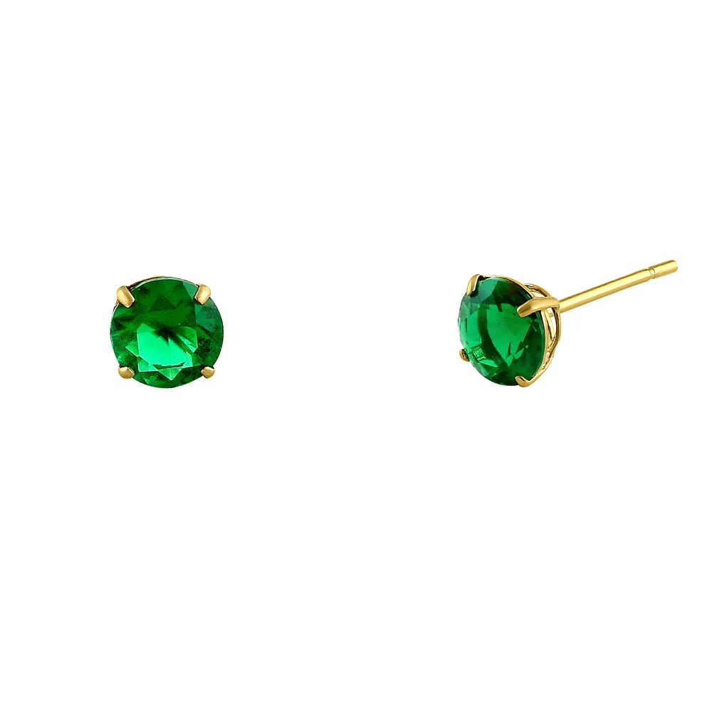 .5 ct Solid 14K Yellow Gold 4mm Round Cut Emerald CZ Earrings