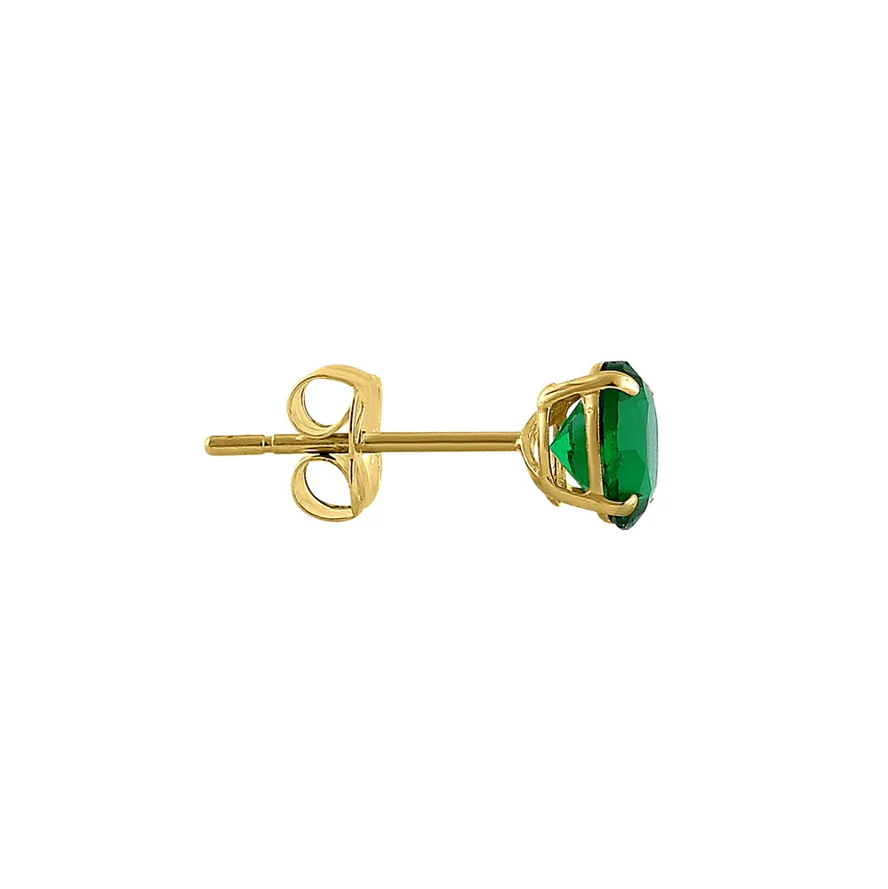 .5 ct Solid 14K Yellow Gold 4mm Round Cut Emerald CZ Earrings