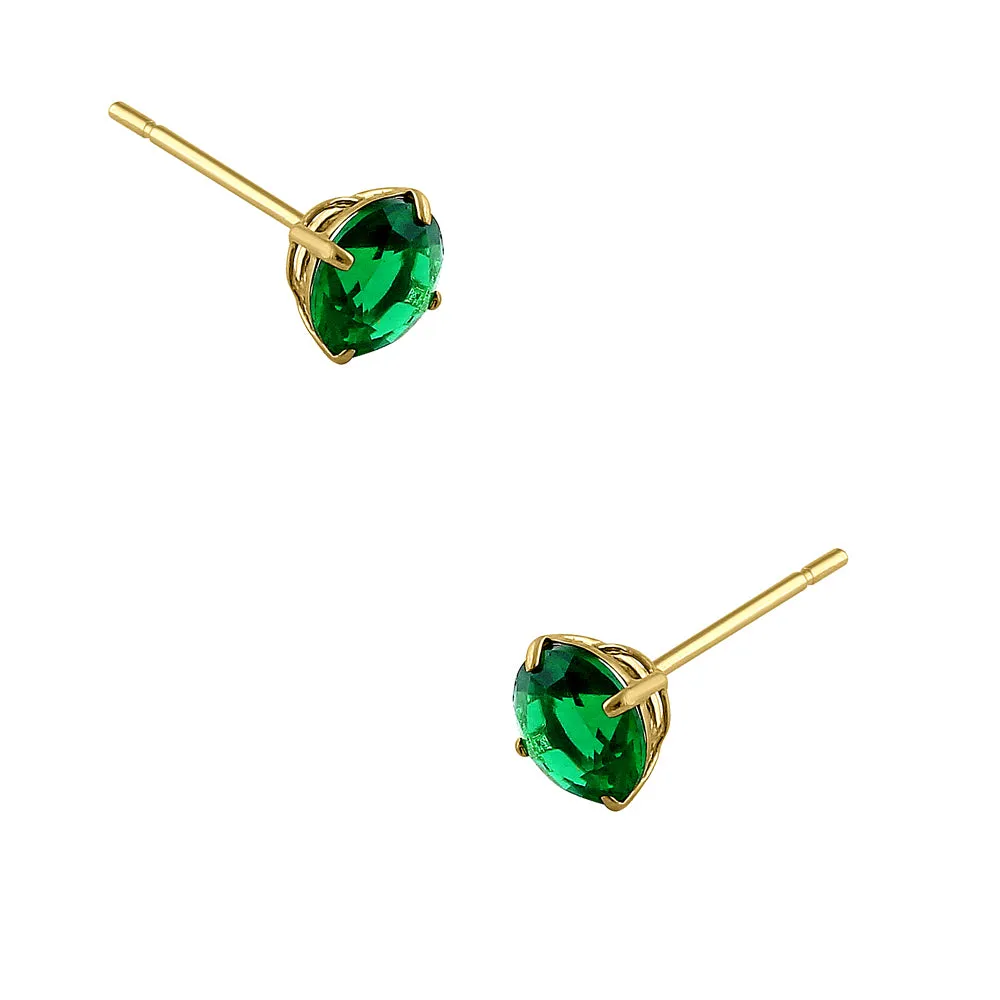 .5 ct Solid 14K Yellow Gold 4mm Round Cut Emerald CZ Earrings