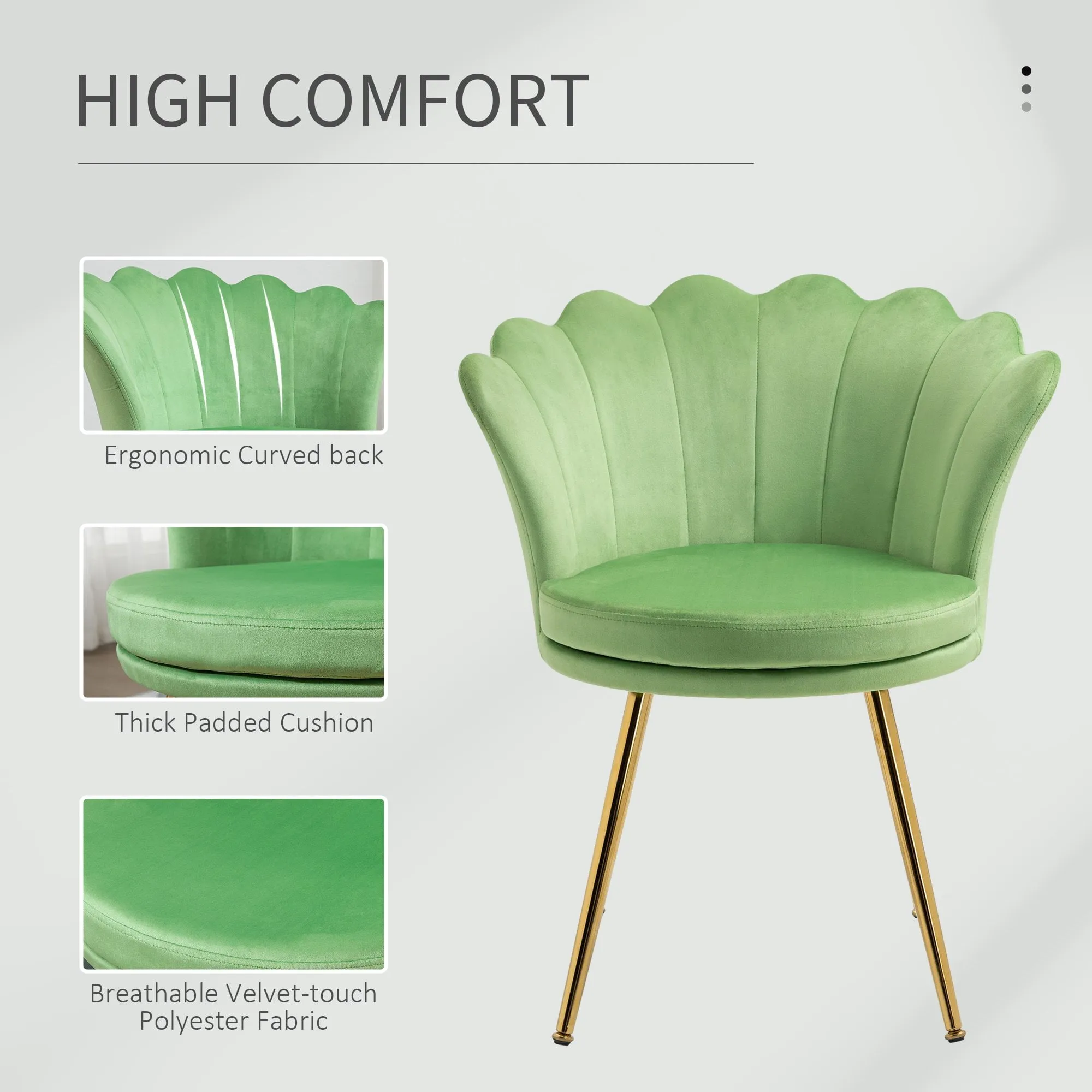 Accent Chair Modern Velvet-Touch Fabric Armchair with Gold Metal Legs for Living Room & Dining Room, Green