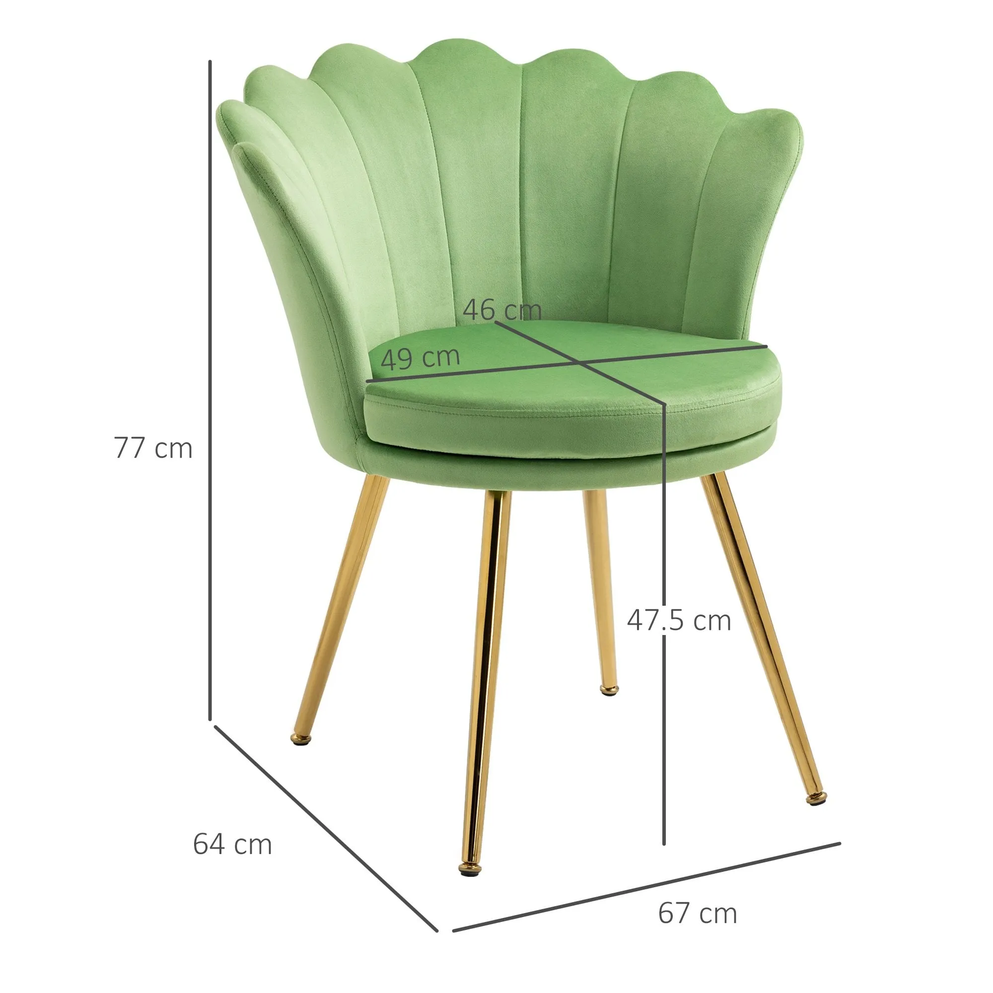 Accent Chair Modern Velvet-Touch Fabric Armchair with Gold Metal Legs for Living Room & Dining Room, Green