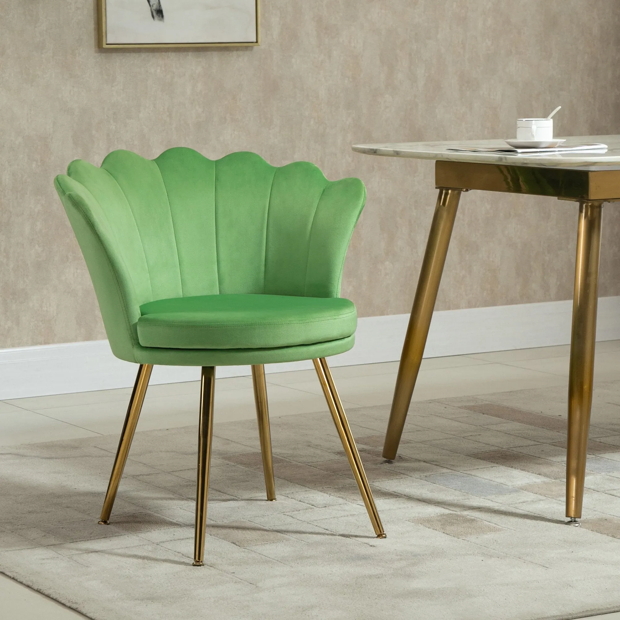 Accent Chair Modern Velvet-Touch Fabric Armchair with Gold Metal Legs for Living Room & Dining Room, Green