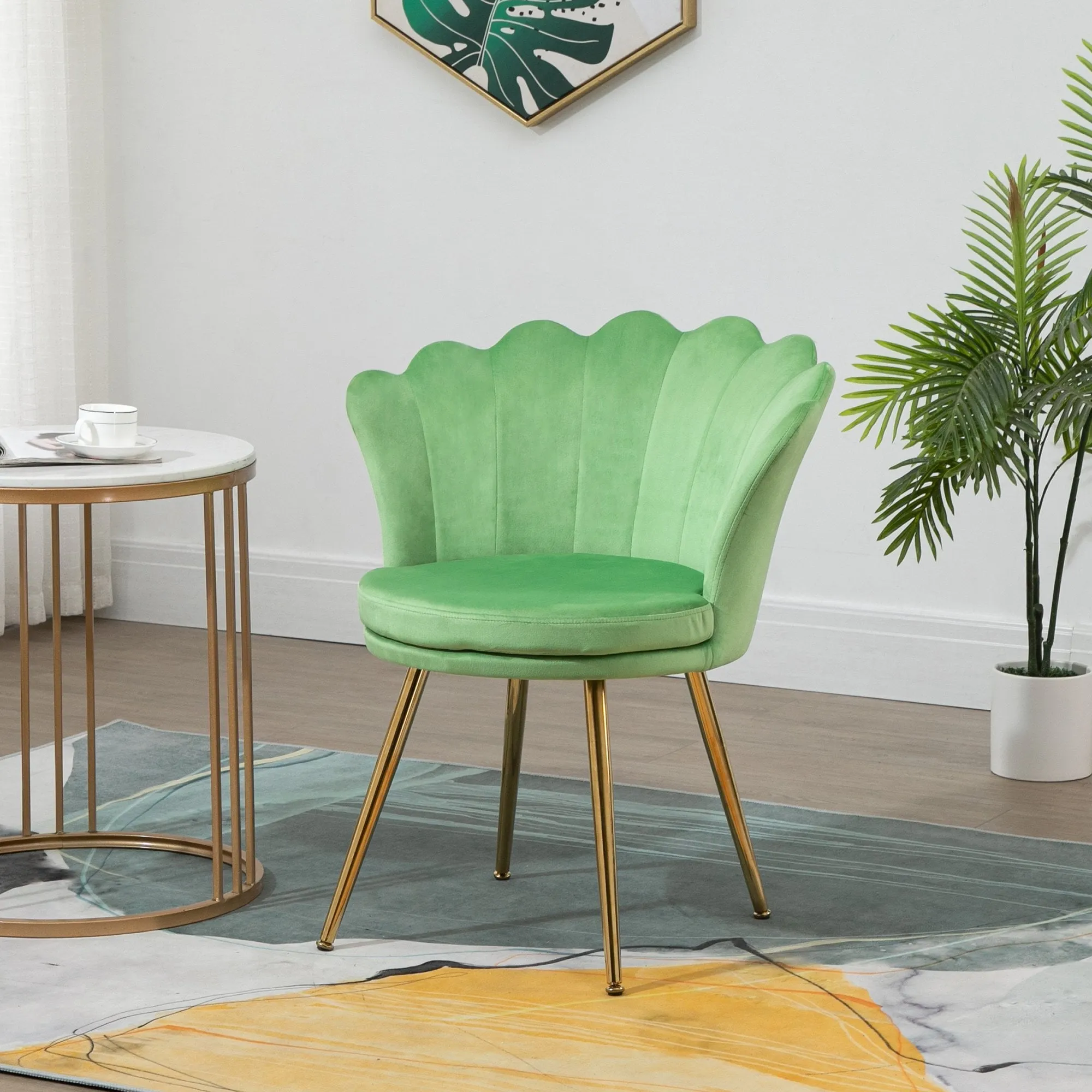 Accent Chair Modern Velvet-Touch Fabric Armchair with Gold Metal Legs for Living Room & Dining Room, Green