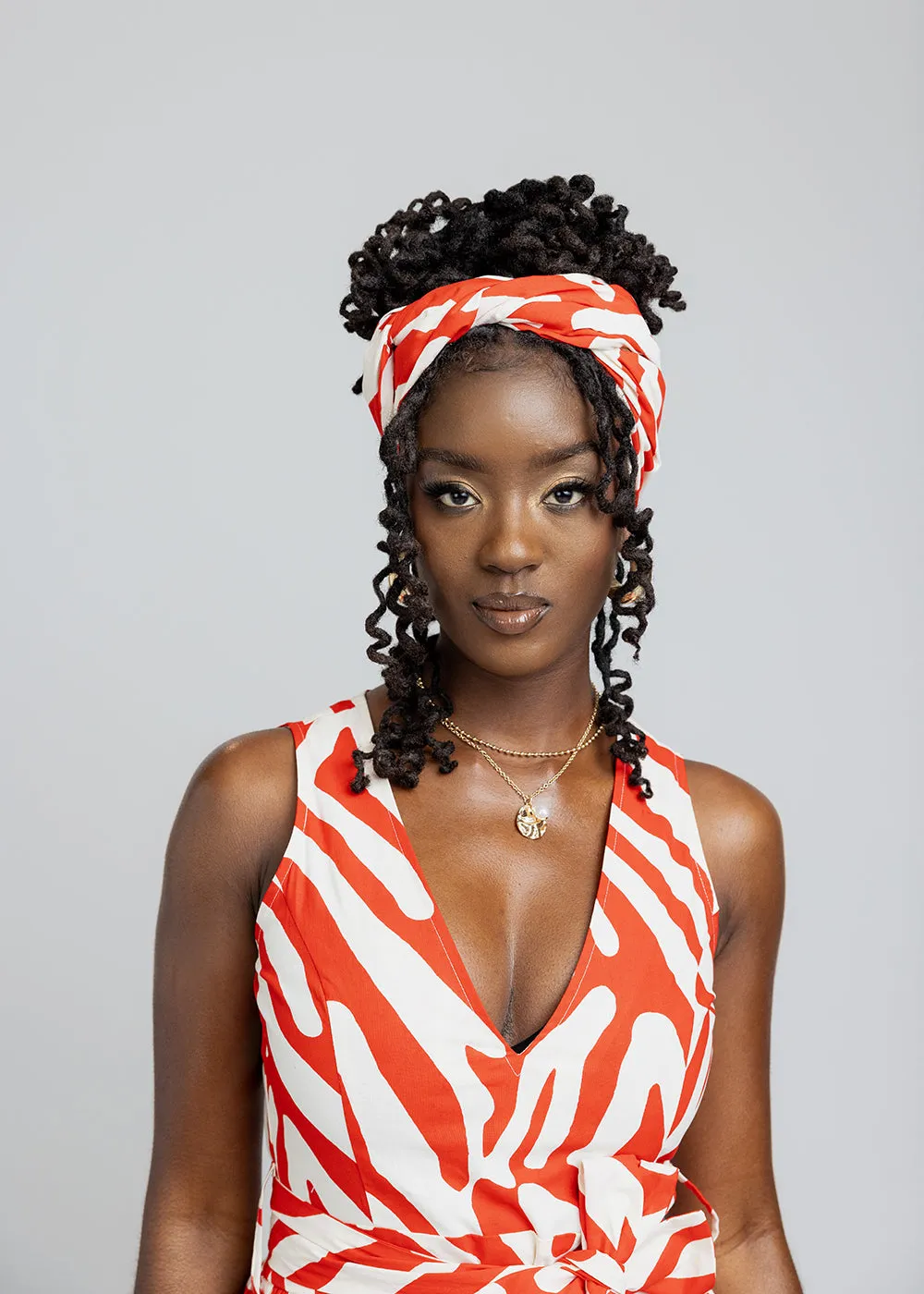 African Print Headwrap/Scarf (Deep Orange Zebra Abstract)