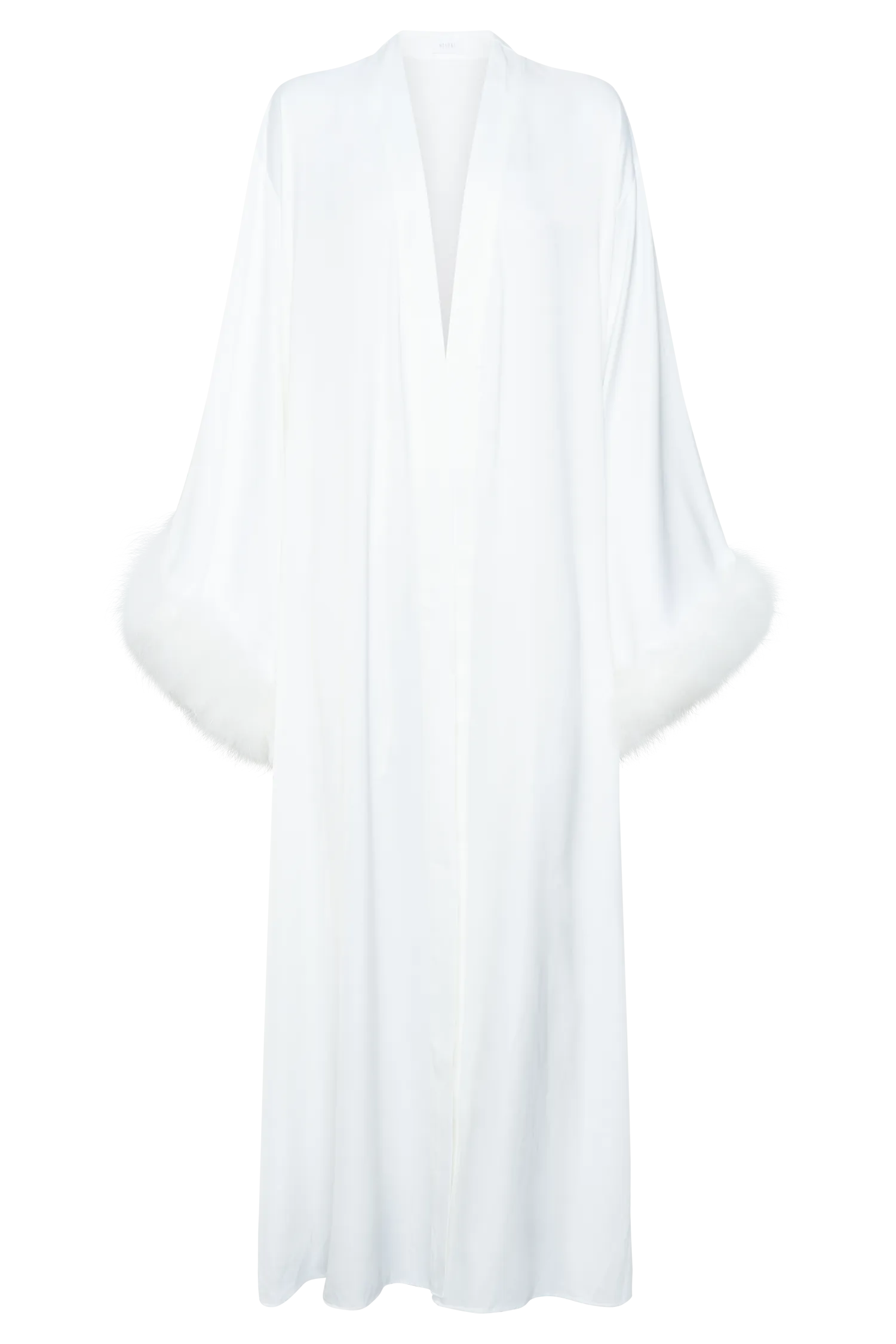 Amalia Satin Feather Trim Robe - White