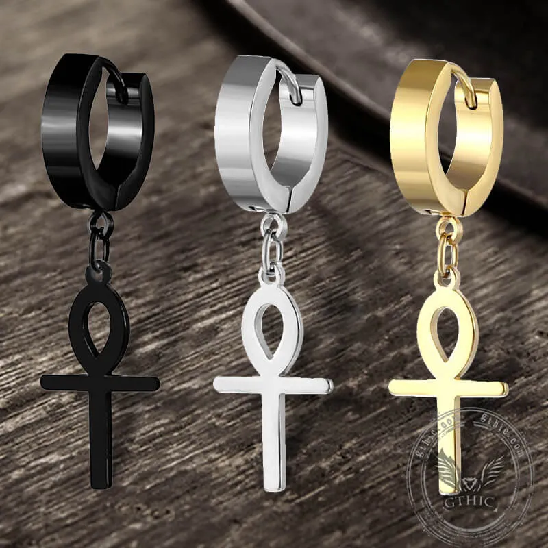 Ankh Stainless Steel Cross Earring