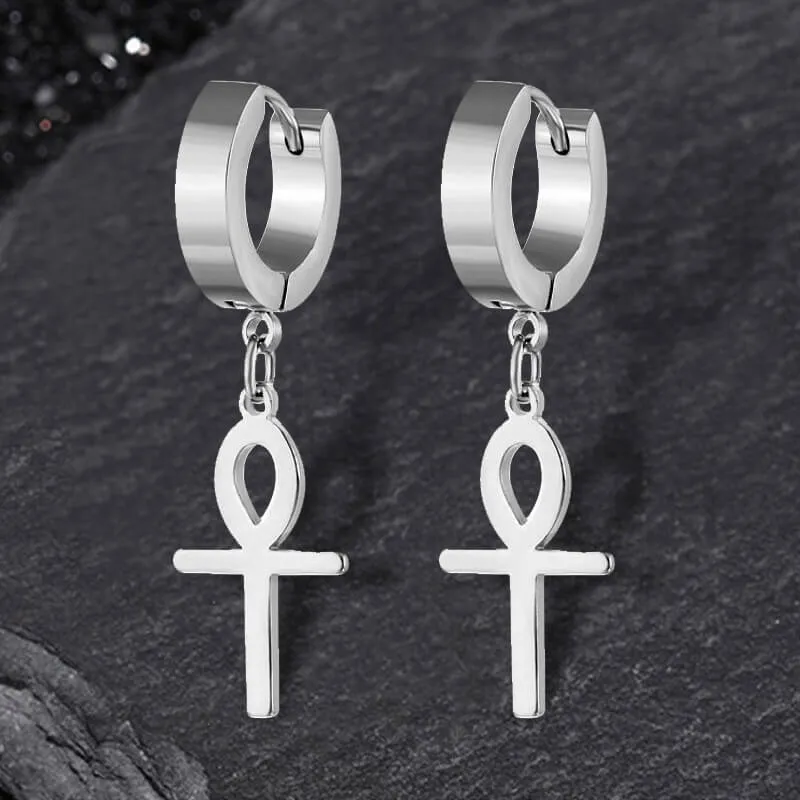 Ankh Stainless Steel Cross Earring