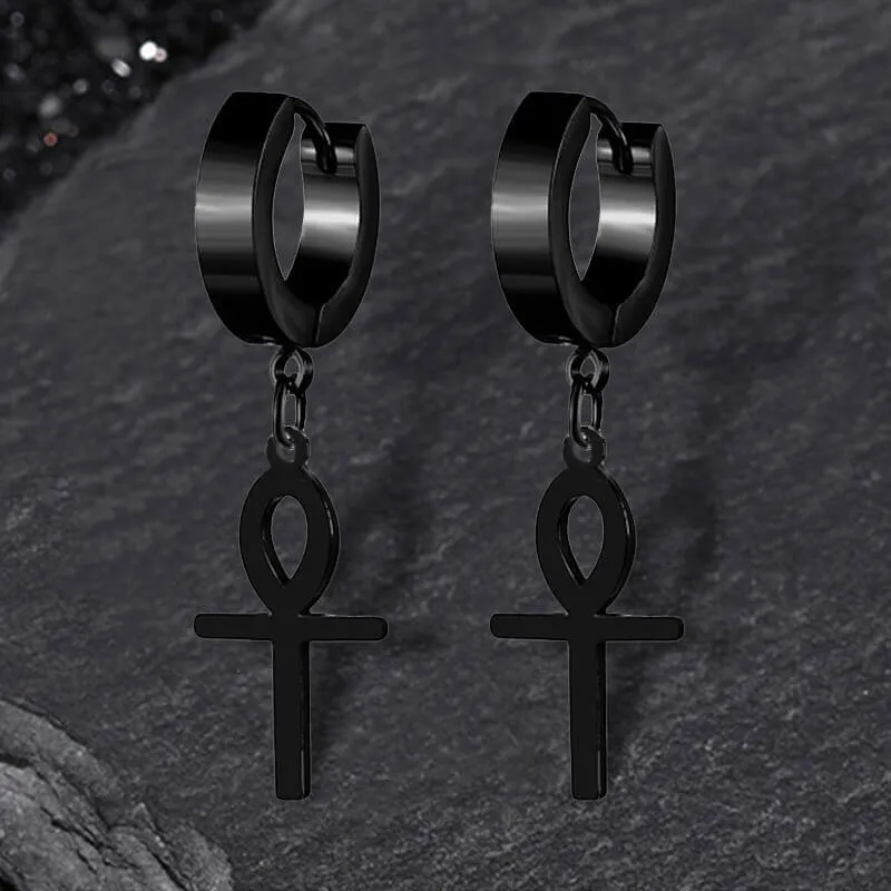 Ankh Stainless Steel Cross Earring