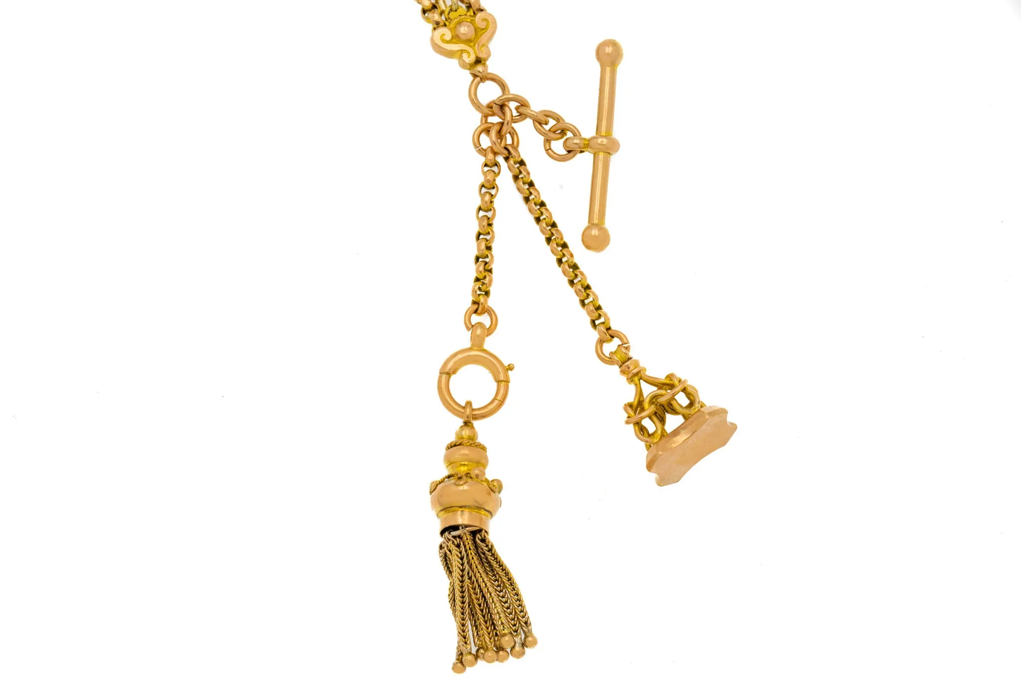 Antique 9ct Gold Albertina Slider Charm Bracelet, Removable Tassel & Mini Fob, 21.7g