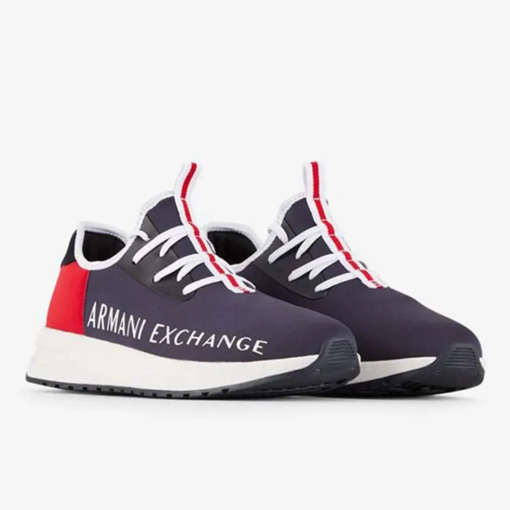 ARMANI EXCHANGE XUX058 Logo Sock Style Sneakers - NVYRED