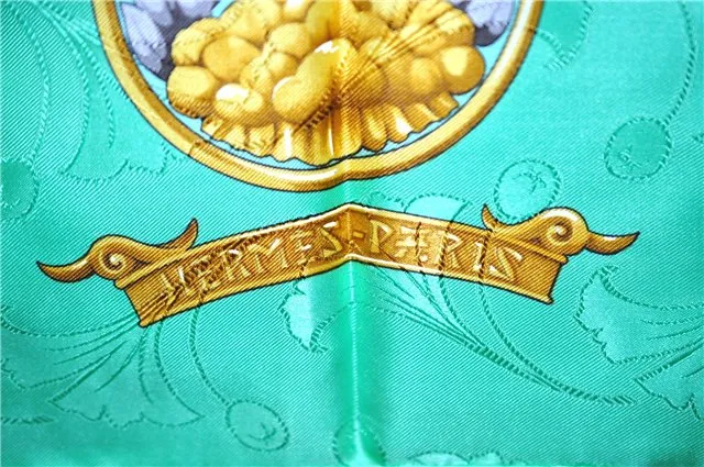 Auth HERMES Carre 90 Scarf "DAIMYO PRINCES DU SOLEIL LEVANT" Silk Green 5022C