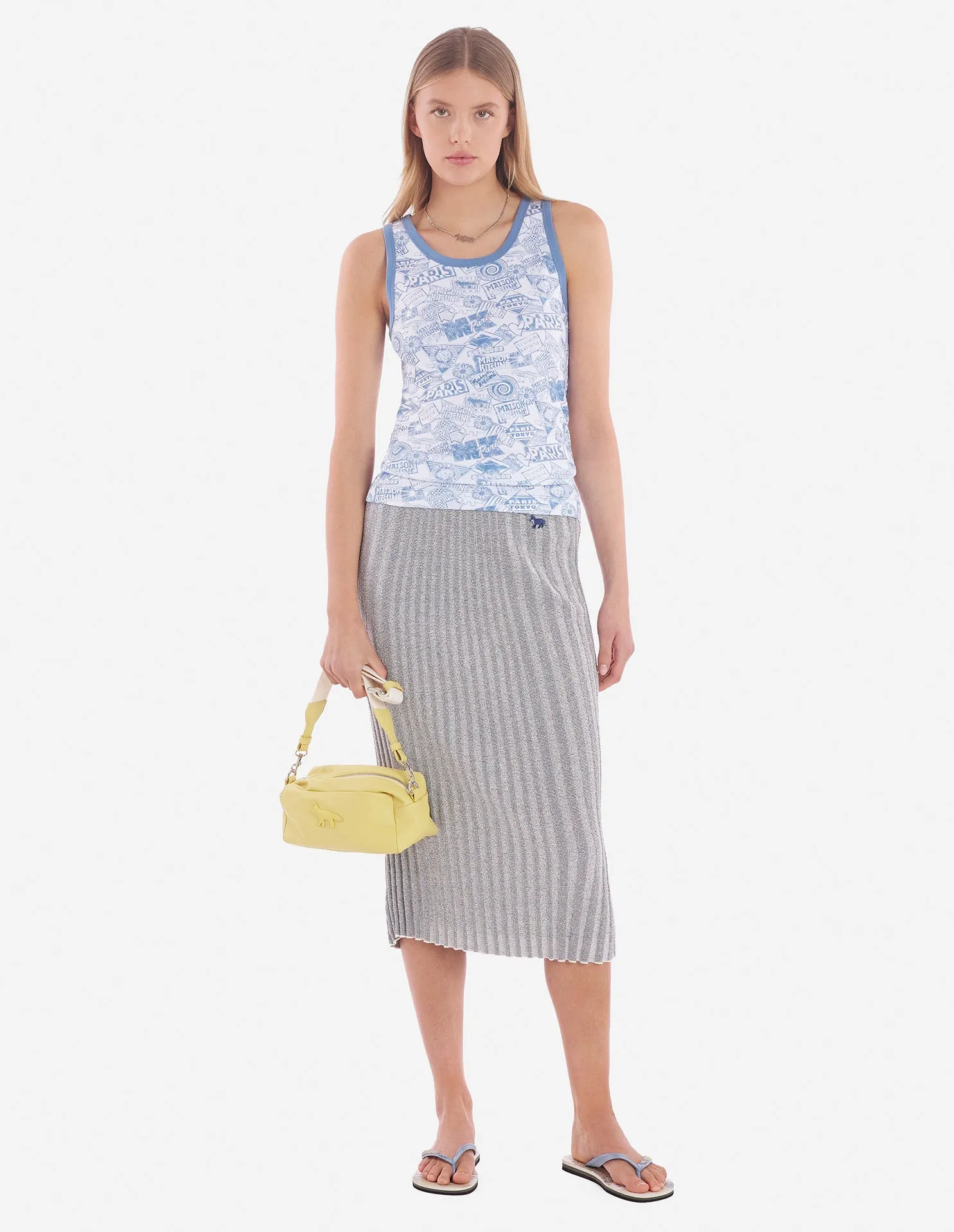 Baby Fox Patch Ribbed Midi Skirt Ink Blue