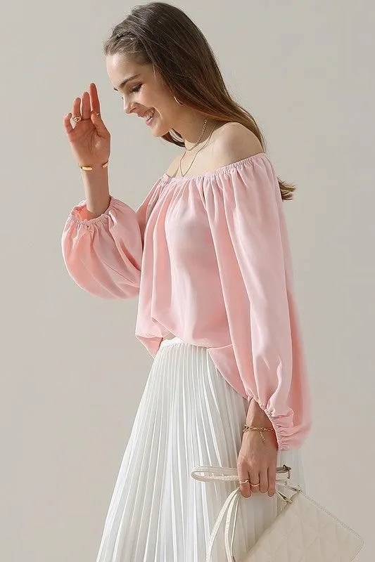 BALLON SLEEVE OFF SHOULDER CHIFFON BLOUSE