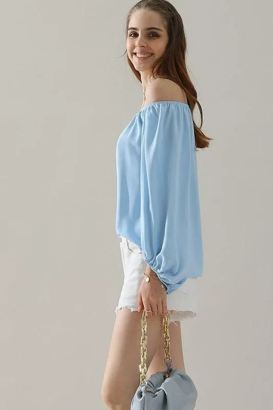 BALLON SLEEVE OFF SHOULDER CHIFFON BLOUSE