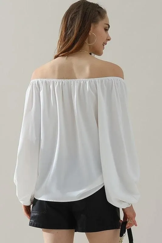 BALLON SLEEVE OFF SHOULDER CHIFFON BLOUSE