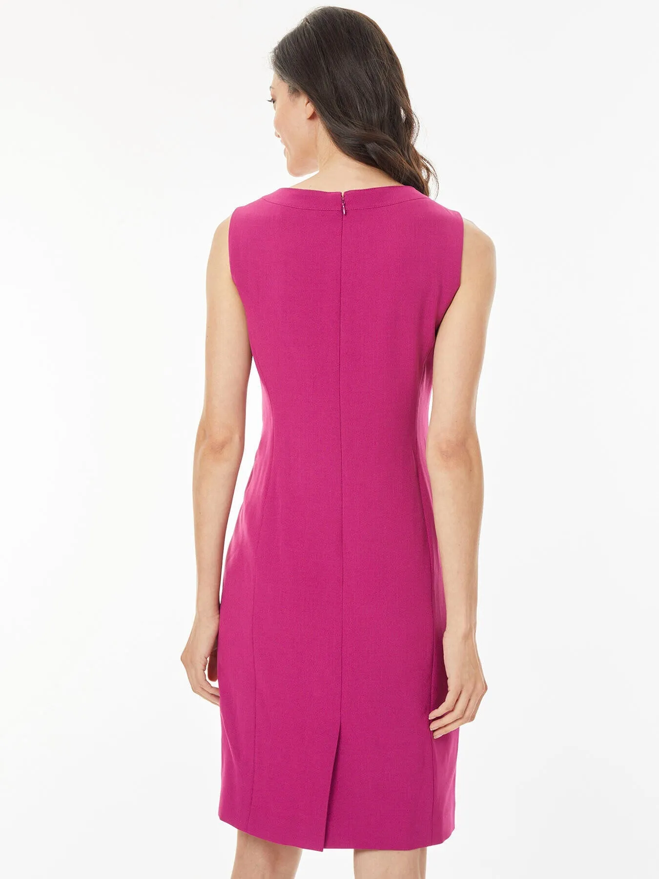 Banded Neckline Stretch Crepe Sheath Dress