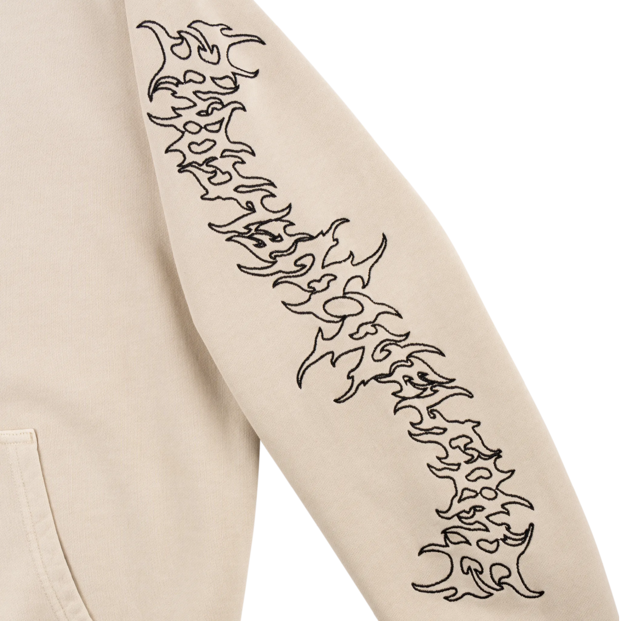 Barb Sleeve Embroidered Pigment-Dyed Hoodie - Bone