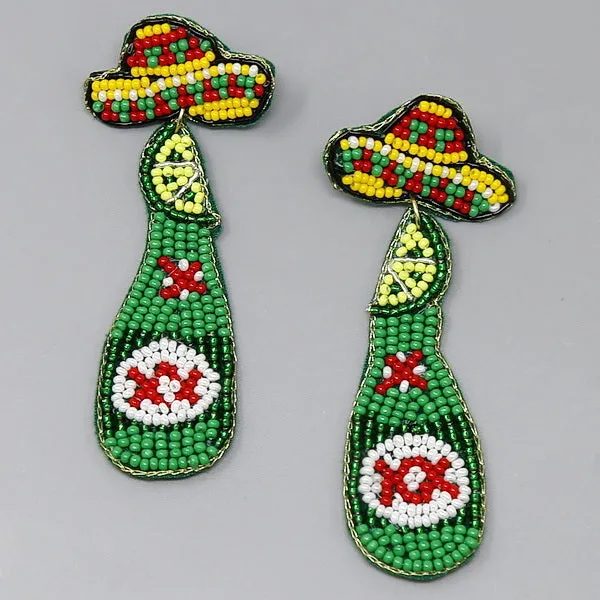 Beer & Sombrero Seed Beaded Earrings