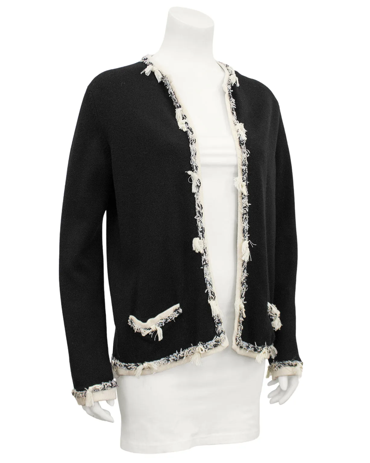 Black 100% Cashmere Fringe Cardigan