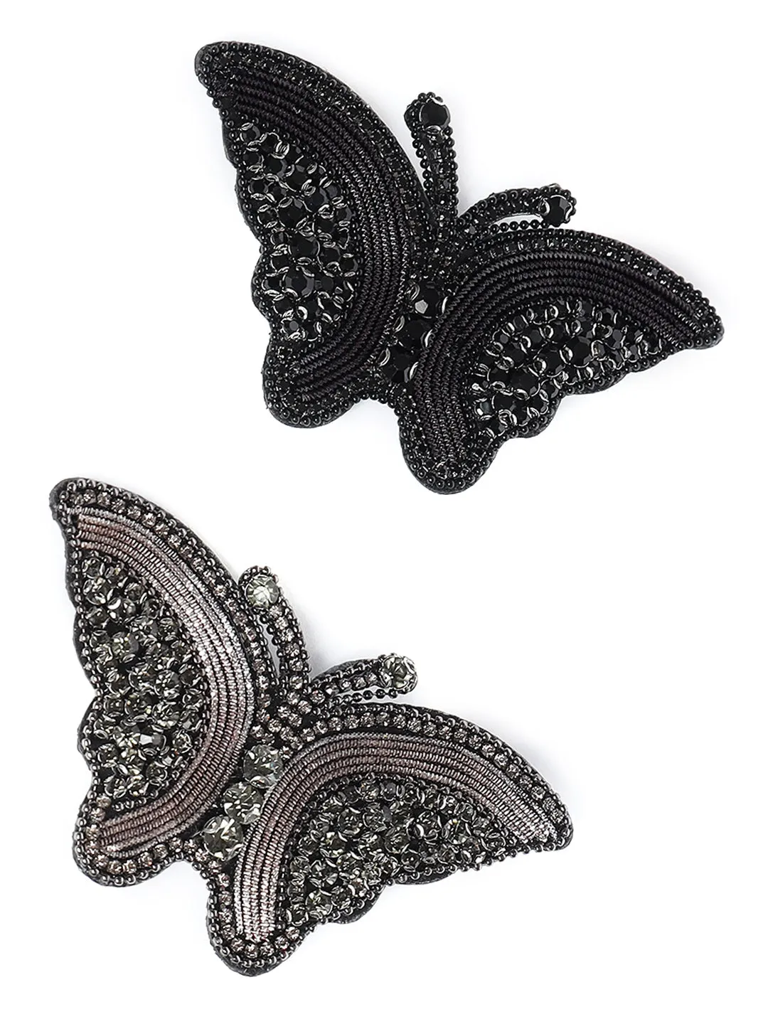 Black & Grey Set Of 2 Butterfly Embellished Alligator Hair Clip