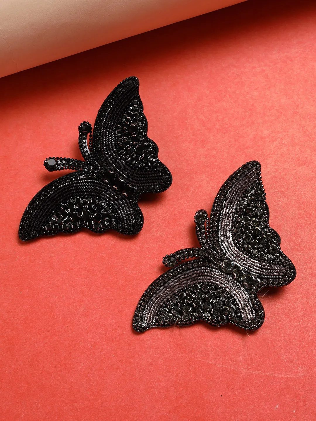 Black & Grey Set Of 2 Butterfly Embellished Alligator Hair Clip