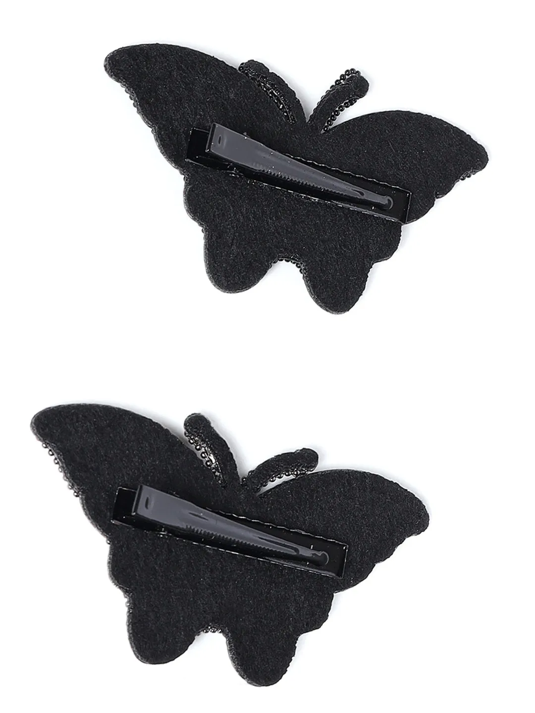 Black & Grey Set Of 2 Butterfly Embellished Alligator Hair Clip