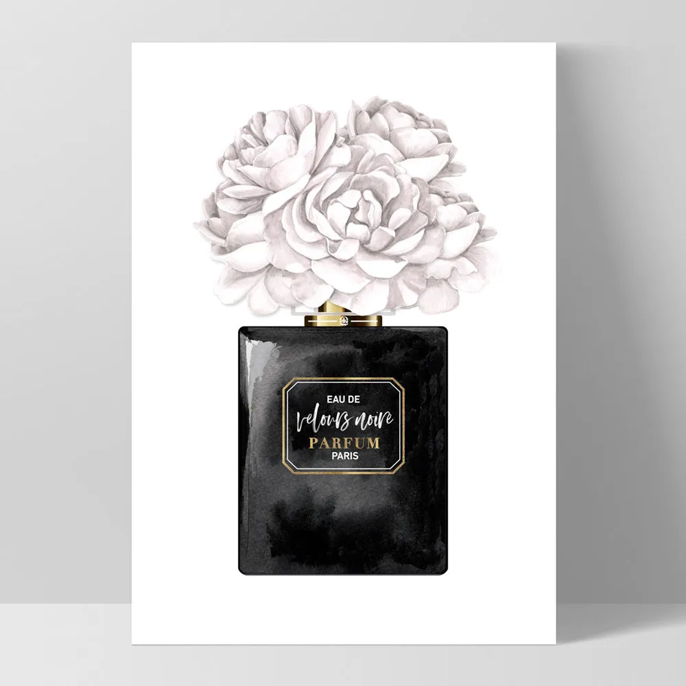 Black & White Floral Perfume Bottle - Art Print