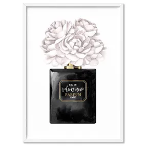 Black & White Floral Perfume Bottle - Art Print