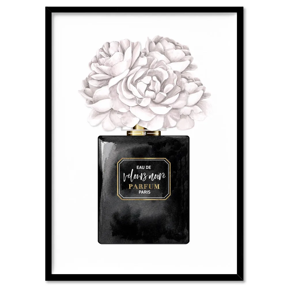 Black & White Floral Perfume Bottle - Art Print