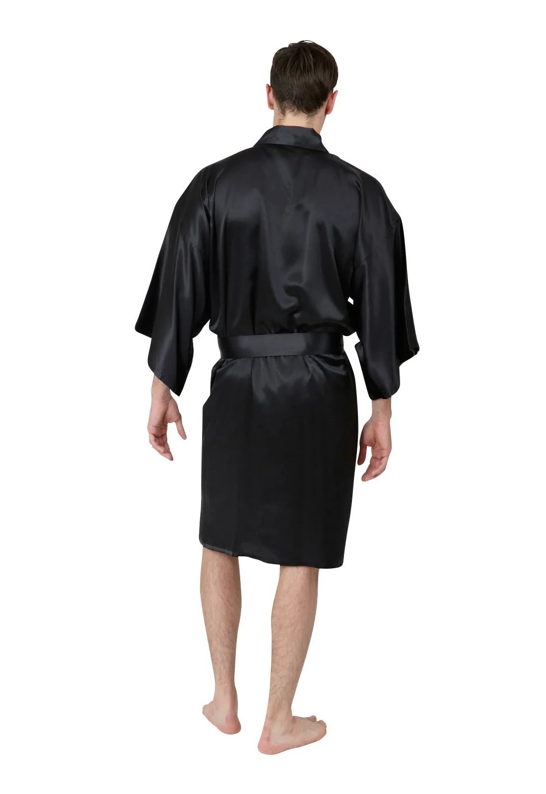 Black Fortune Mens Short Satin Kimono