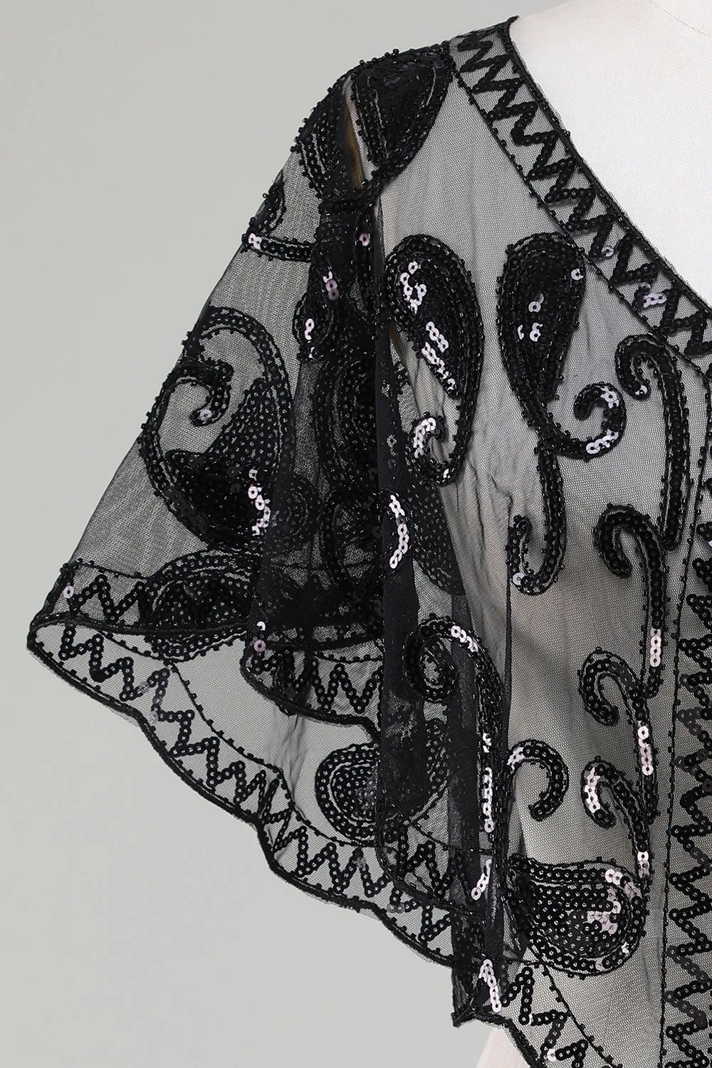 Black Glitter Sequins 1920s Cape