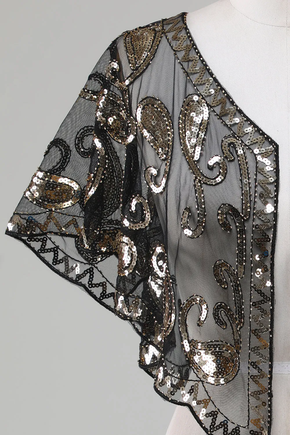 Black Glitter Sequins 1920s Cape