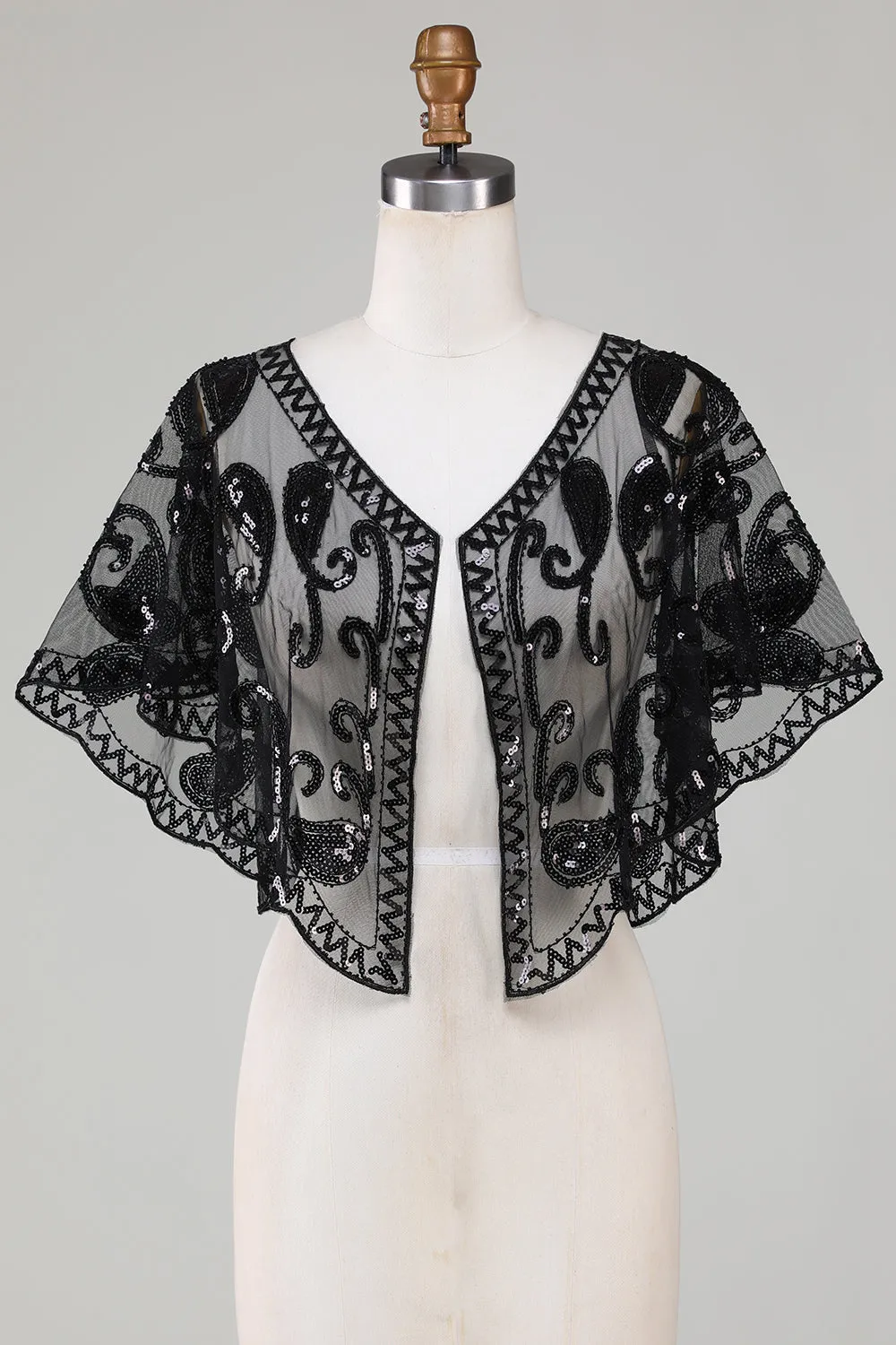 Black Glitter Sequins 1920s Cape