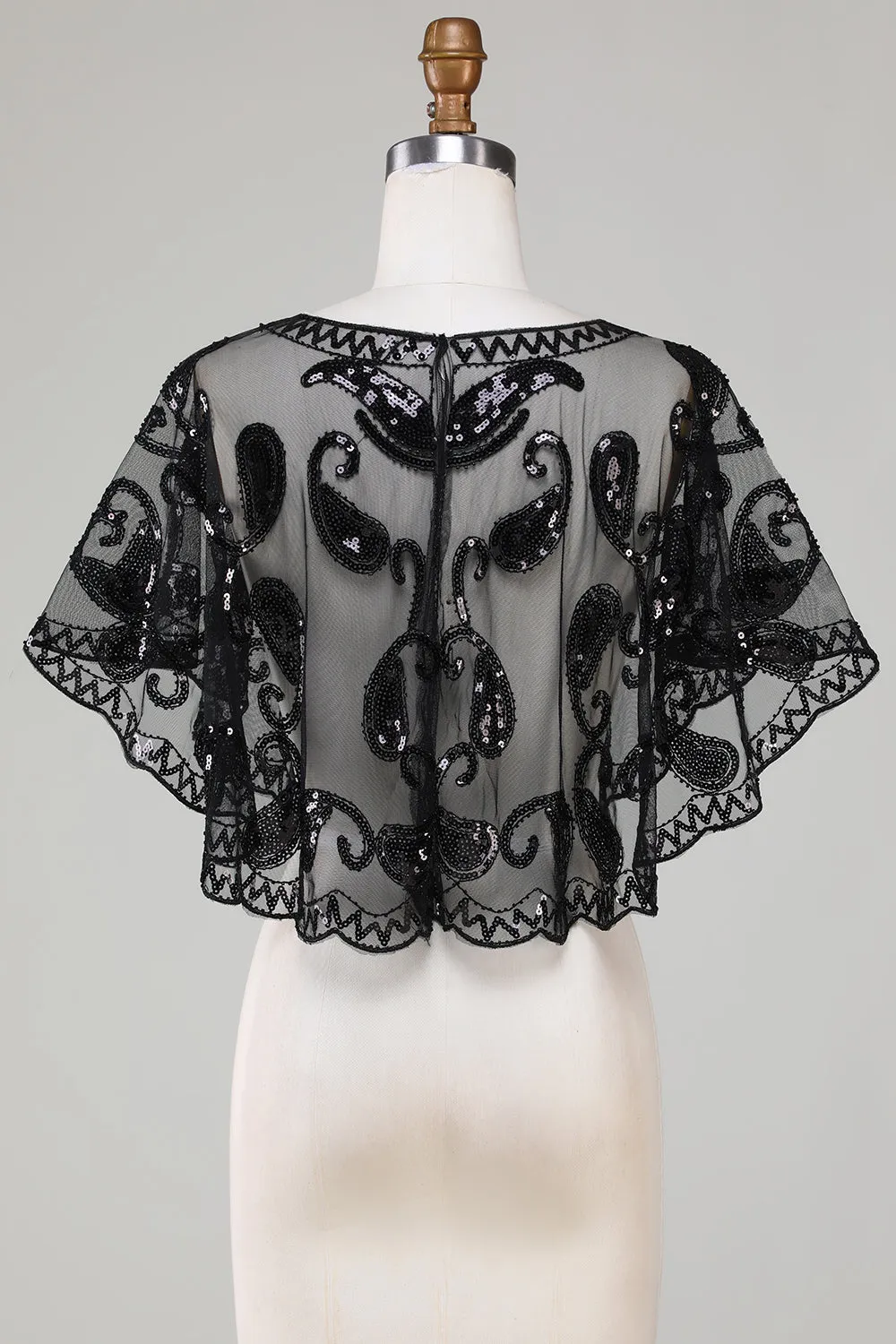 Black Glitter Sequins 1920s Cape