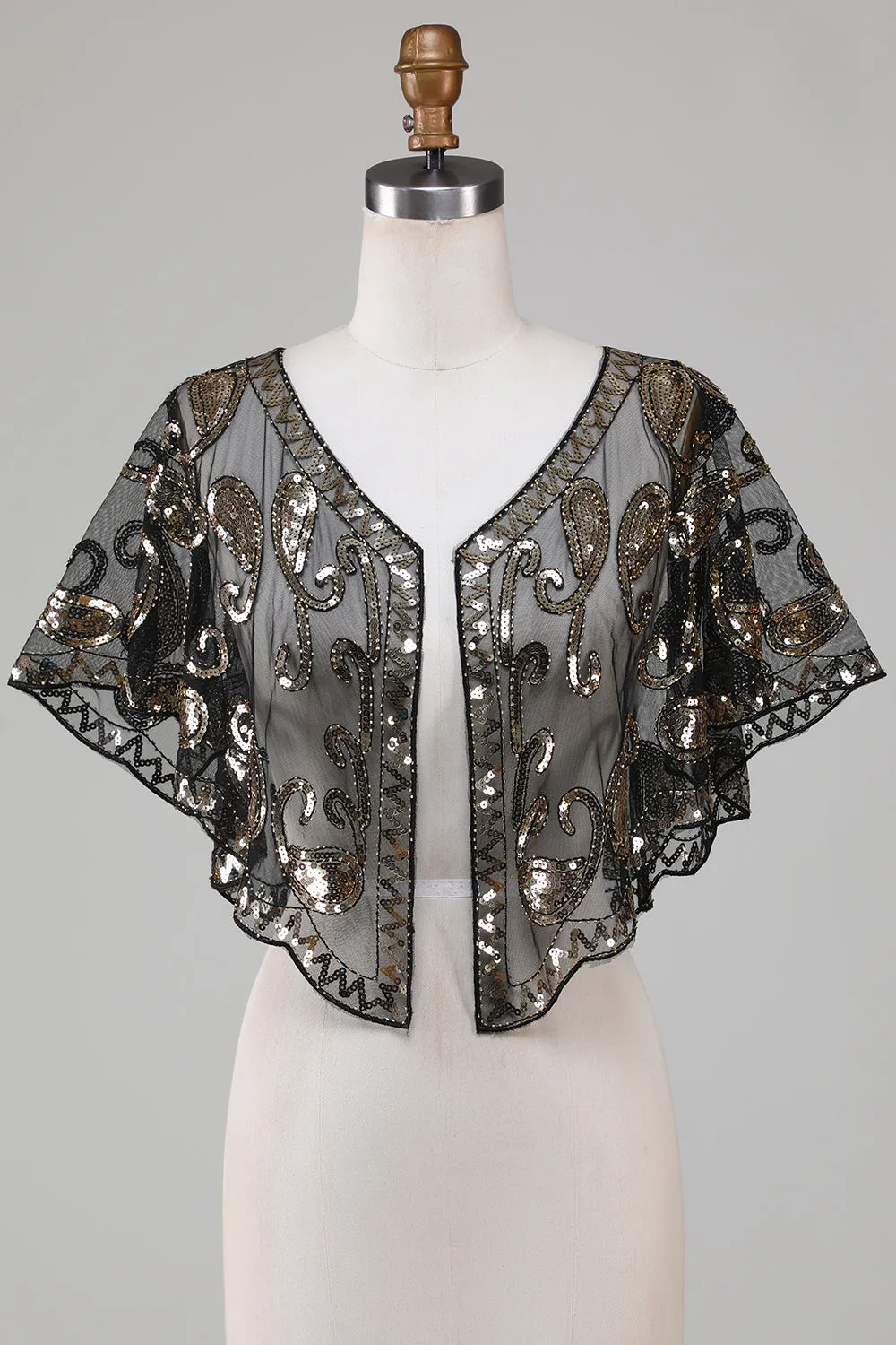 Black Glitter Sequins 1920s Cape