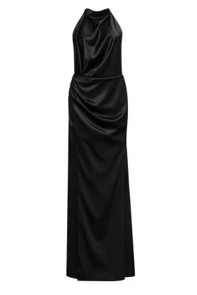 Black Mock neck sleeveless low slit dress