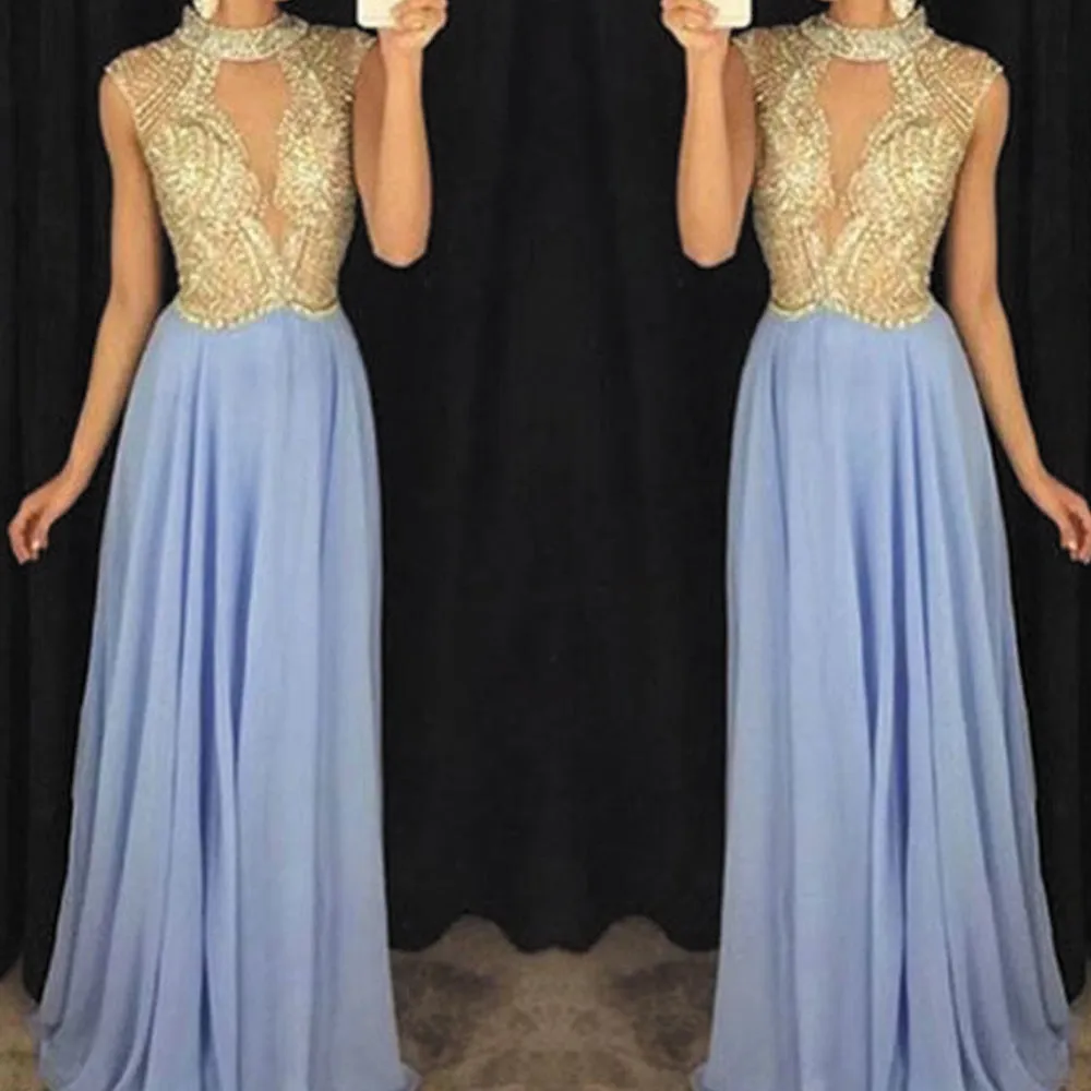 blue prom dresses long chiffon cap sleeve beaded a line cheap elegant 2021 prom gowns