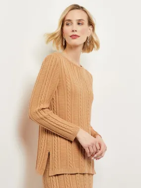 Boat Neck Side Slit Cozy Cable Knit Tunic