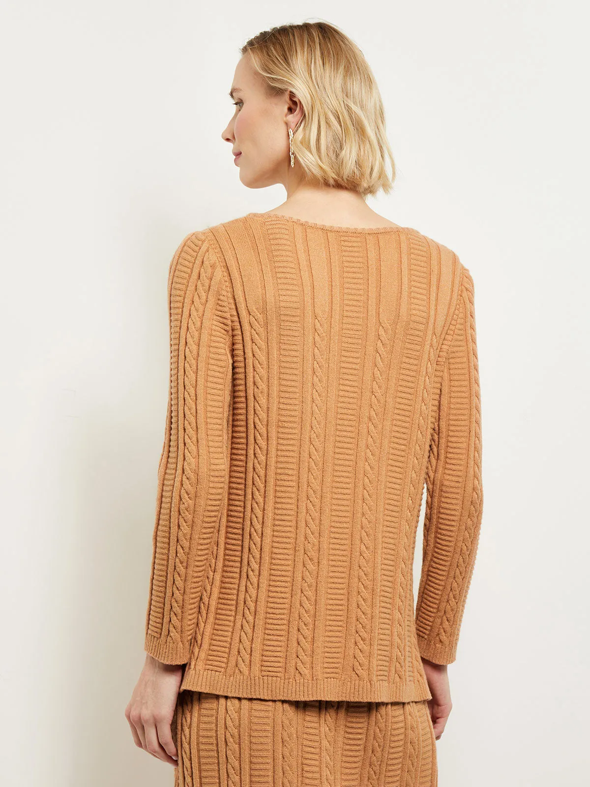 Boat Neck Side Slit Cozy Cable Knit Tunic