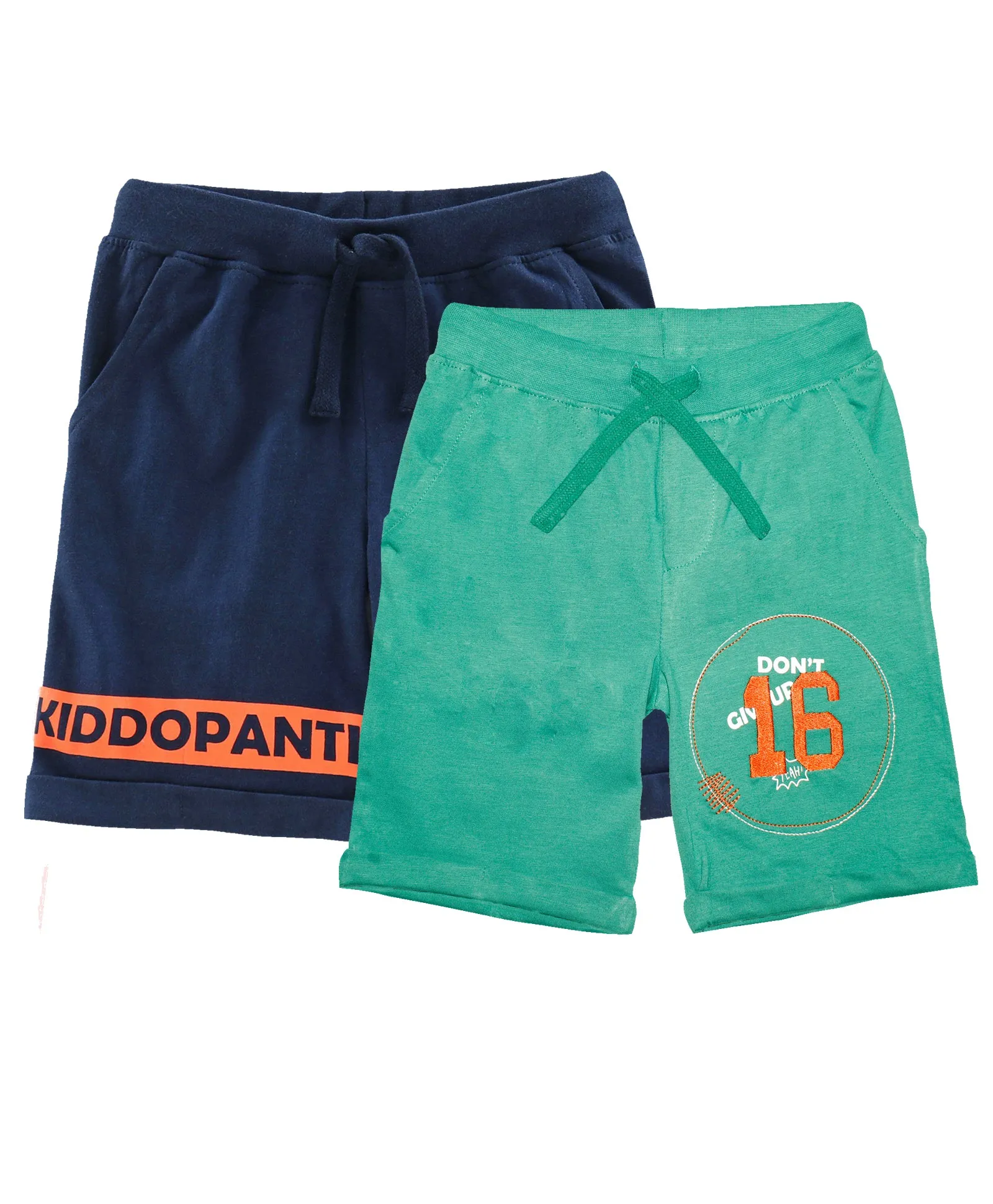 Boys Pull on Shorts with roll up hem & applique - Pack of 2