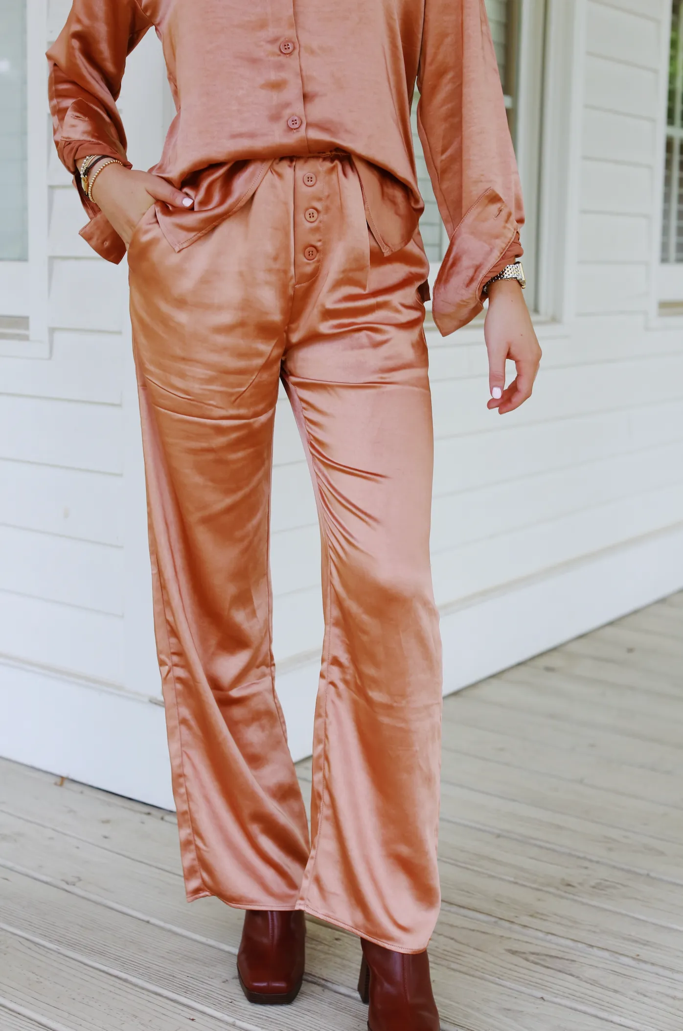 Brigitte Satin Effect Pant - Rose