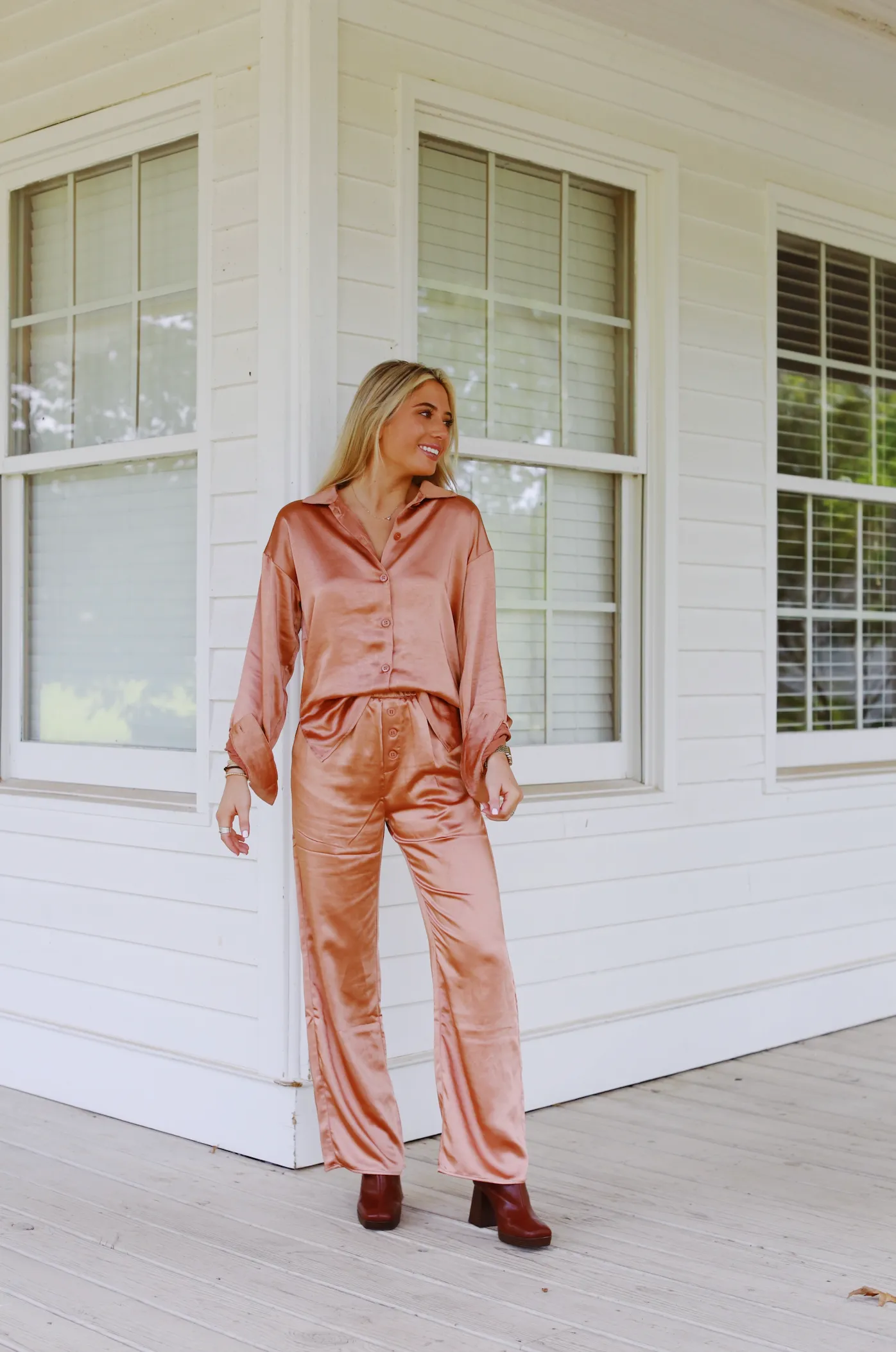 Brigitte Satin Effect Pant - Rose