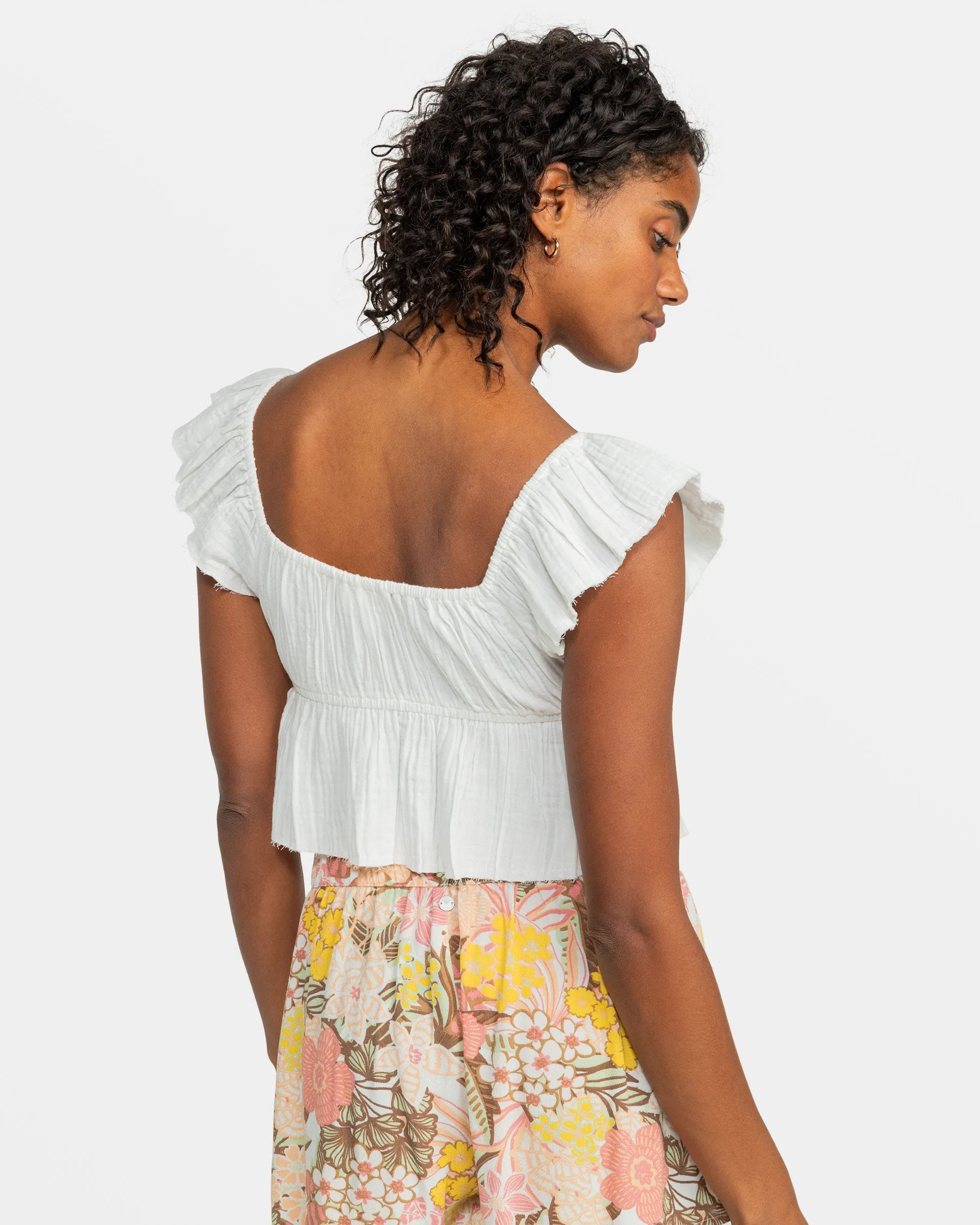 Brisa Flutter Sleeve Crop Top - Egret